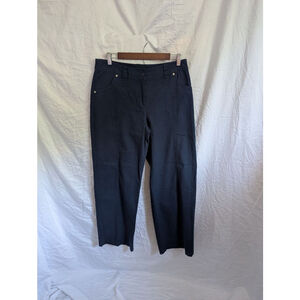 Classic Elements Cotton Wide Leg Cropped Casual Pants Navy Women 8P Sailor Chic